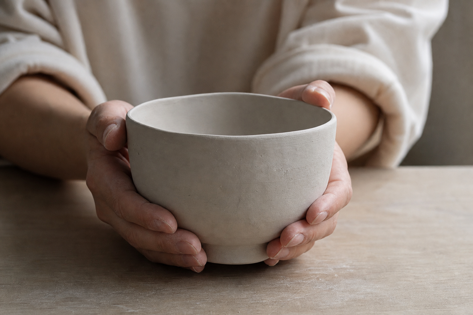 仕上げ前の茶碗を手に持つイメージ